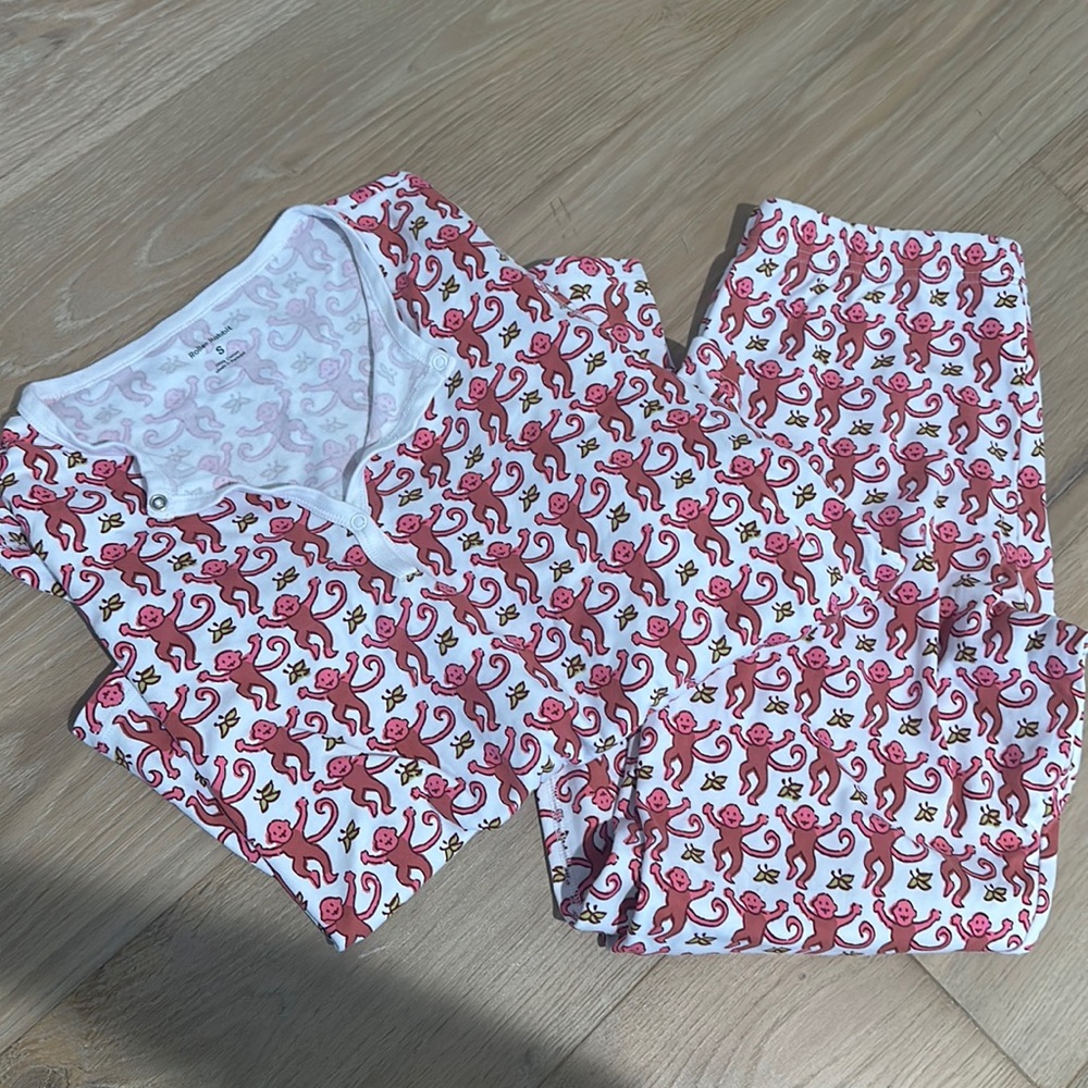Roller Rabbit Pink Monkey Pajamas Cotton